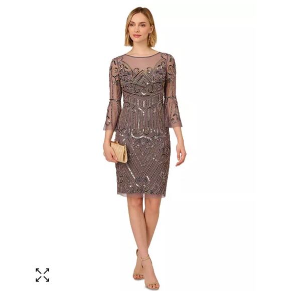Adrianna Papell Dresses & Skirts - Adrianna Papell -size 16-Bell Sleeve Deco Beaded‎ Dress MOB, wedding